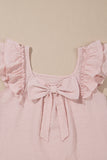 Textured Bow Frilled Ruffle Sleeve Blouse- Light Pink