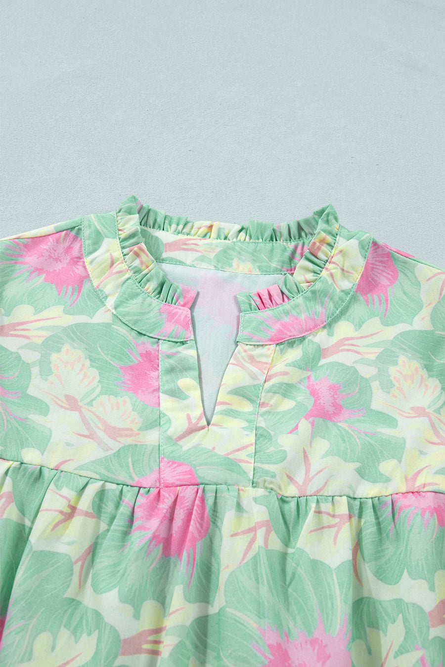 Short Bubble Sleeve Summer Floral Blouse A