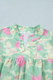 Short Bubble Sleeve Summer Floral Blouse A