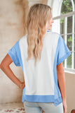 Color Block Exposed Seam Patchwork Crew Neck T-Shirt- 2 Colors