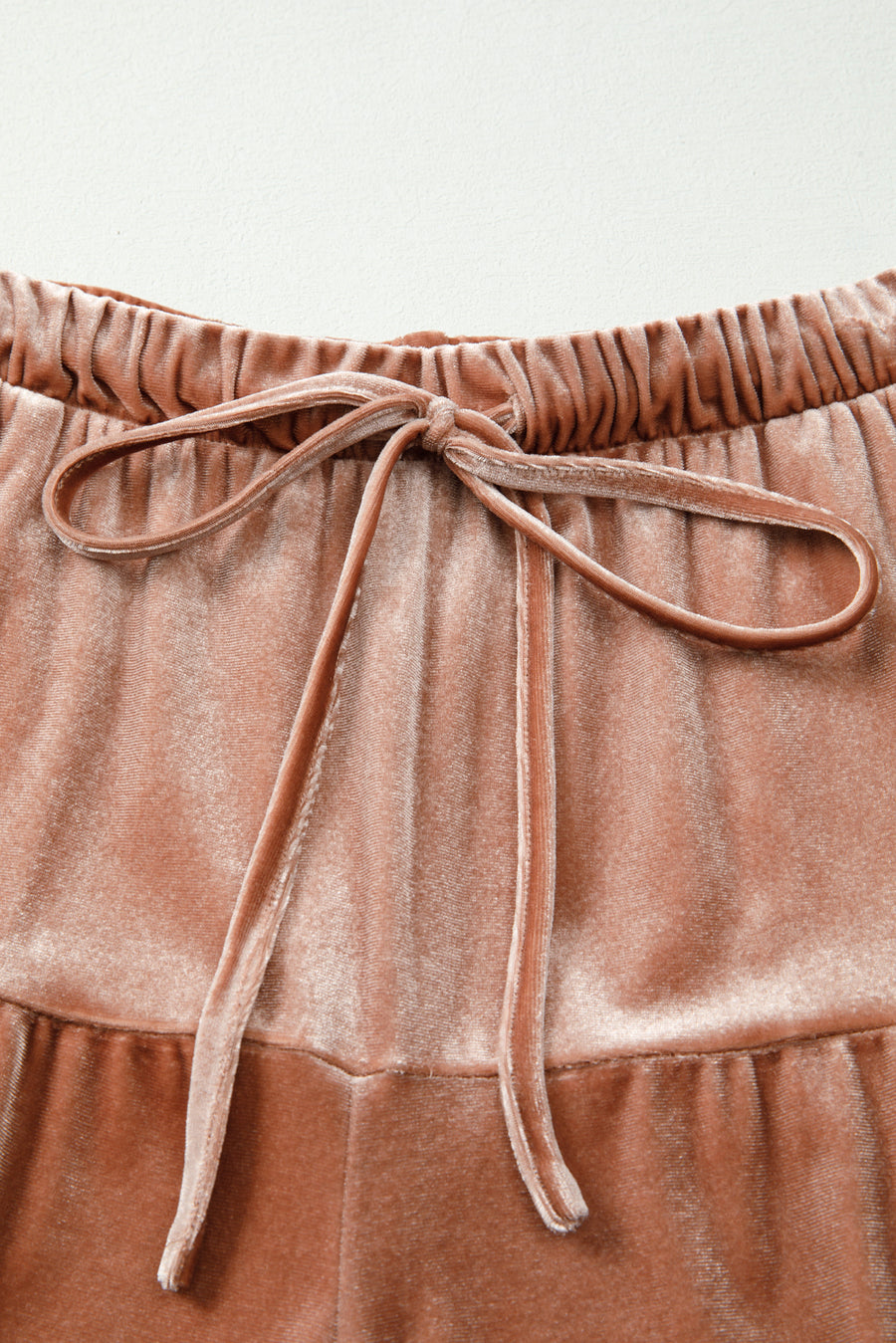 Straw Yellow Velvet Mineral Wash Tiered Flare Leg Pants