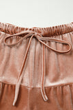 Straw Yellow Velvet Mineral Wash Tiered Flare Leg Pants