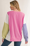 Pink Multi Waffle Patchwork Striped Sleeve Long Sleeve Shirt