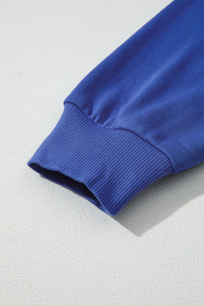 Navy Blue Preppy Striped Sleeve Loose Sweatshirt