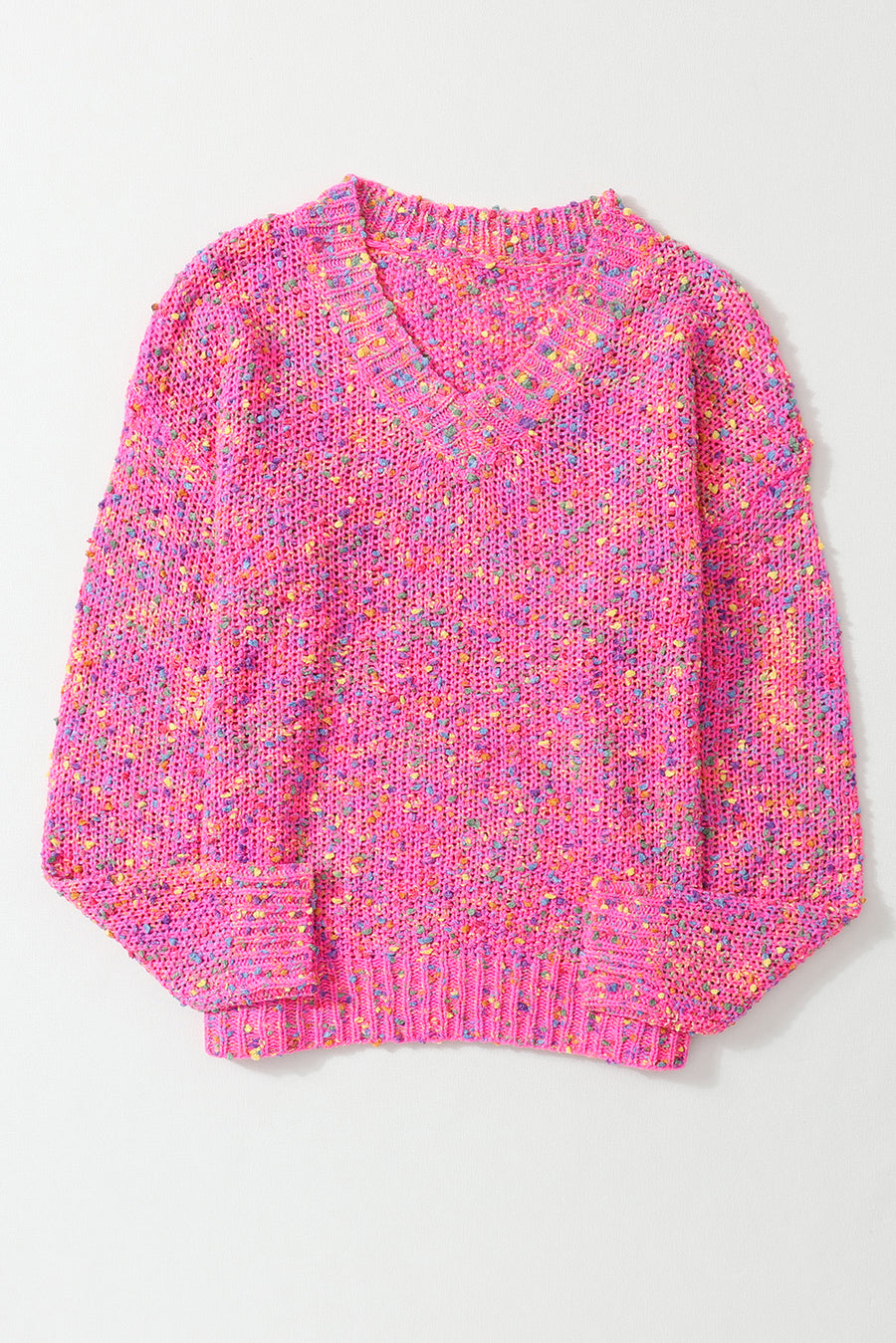 Hot Pink Multicolored Confetti Chunky Knit Sweater