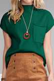 Green Pocket Ribbed Knit Short Sleeve Sweater- 9 Colors