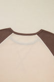 Brown Floral Print Patchwork Color Block Long Sleeve Top