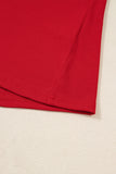 Plus Size Racing Red Plaid Pearl Ruffled Sleeve Knit Holiday Top