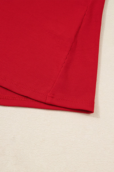 Plus Size Racing Red Plaid Pearl Ruffled Sleeve Knit Holiday Top