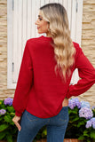 Button-Up V-Neck Long Sleeve Top- 3 Colors