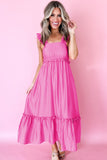 Solid Color Ruffle Trim High Waist Sleeveless Maxi Dress A- 2 Colors
