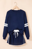 Varsity Striped Drop Shoulder Pullover Sweatshirt & Mini Skort Set- 6 Colors