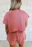 Cropped Tee and Curved Hem High Waist Skort Set- 2 Colors