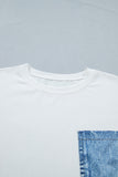 Printed Denim Chest Pocket Graphic T-Shirt- 2 Colors
