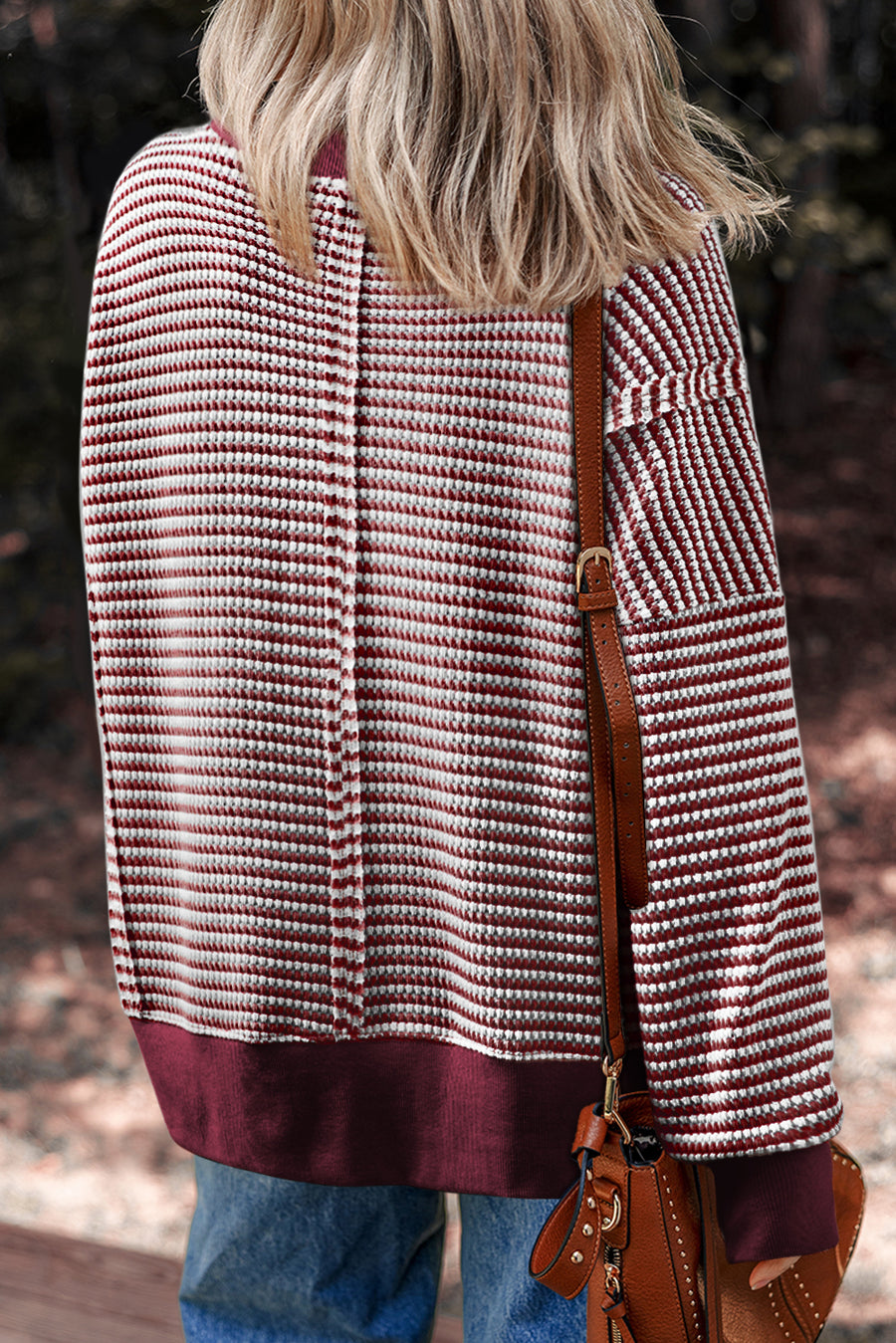 Striped Ribbed Exposed Seam Long Sleeve Oversized Top- 3 Colors