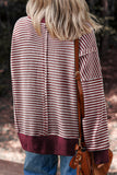 Striped Ribbed Exposed Seam Long Sleeve Oversized Top- 3 Colors