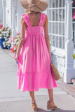 Solid Color Ruffle Trim High Waist Sleeveless Maxi Dress A- 2 Colors