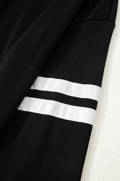 Varsity Striped Sleeve Drop Shoulder Sweatshirt and Shorts Set- 5 Colors