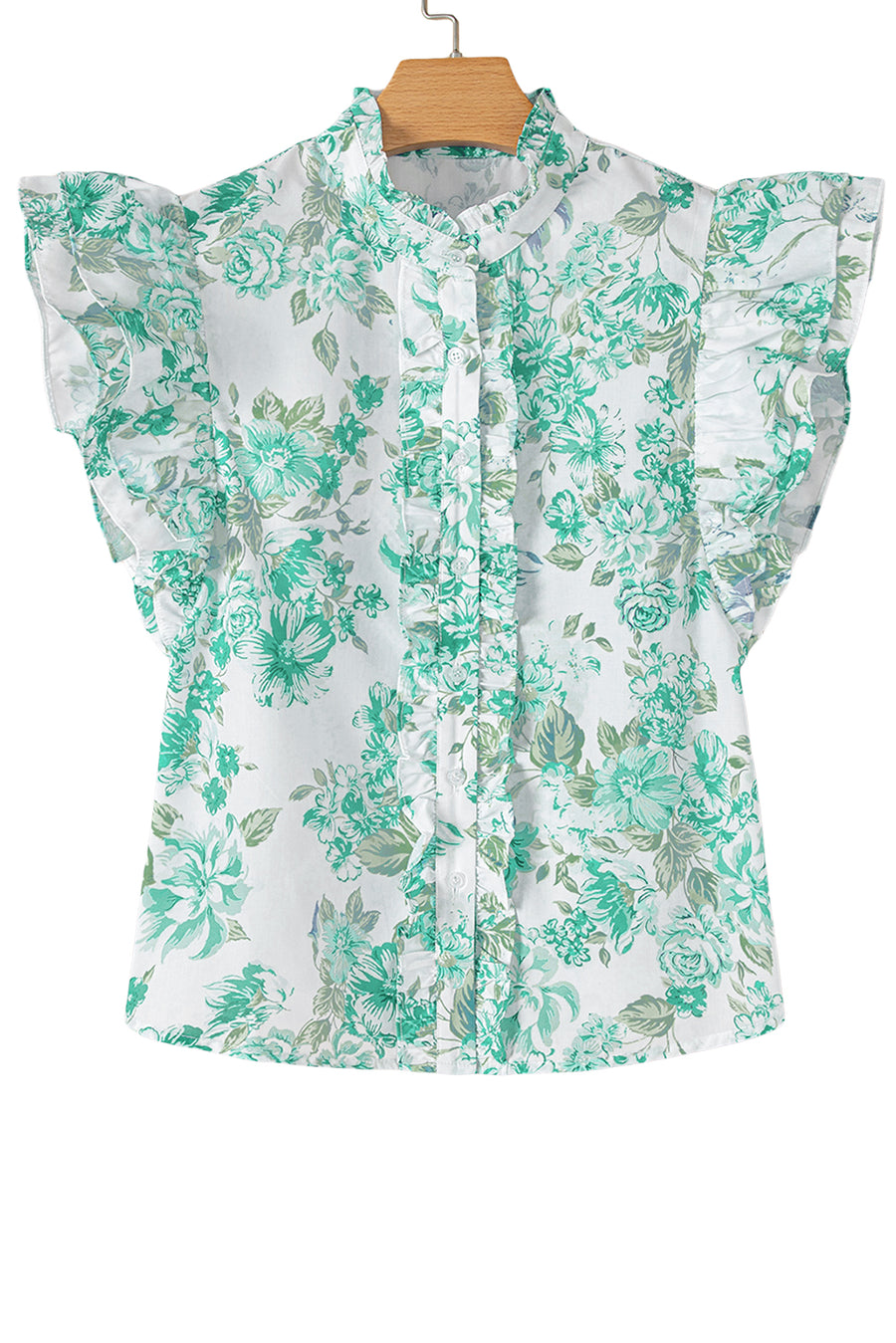 Floral Ruffle Sleeve Frilly Button-Up Blouse- 2 Colors