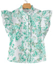 Floral Ruffle Sleeve Frilly Button-Up Blouse- 2 Colors