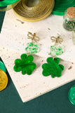 Green Double Clover & Bow Drop Post Earrings