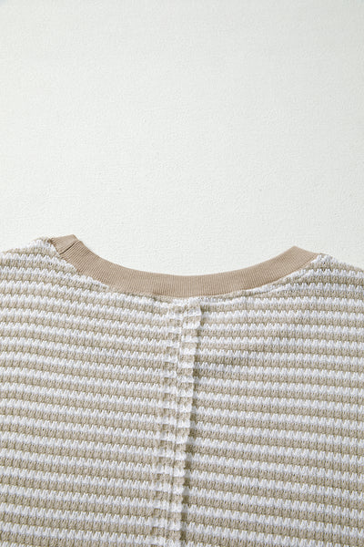 Striped Ribbed Exposed Seam Long Sleeve Oversized Top- 3 Colors