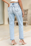 Light Wash Frayed Slim Fit High-Waist Jeans