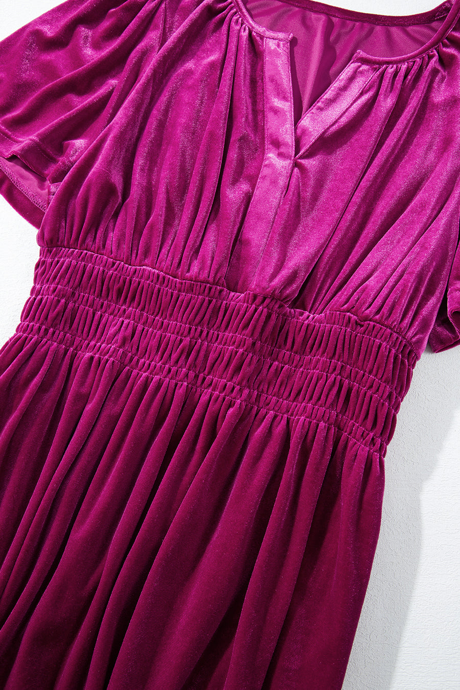 Velvet Puff Short Sleeve Smocked Waist Tiered Maxi Dress with Pockets- 3 Colors