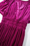 Velvet Puff Short Sleeve Smocked Waist Tiered Maxi Dress with Pockets- 3 Colors