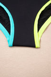 Black Floral Textured Neon Trim V-Neck Criss-Cross Tankini