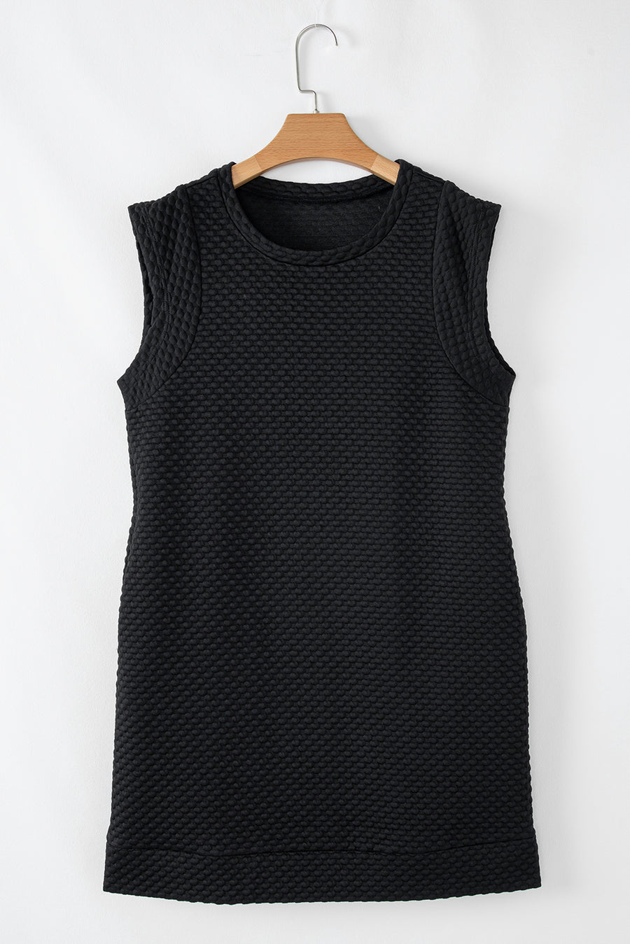 Black Textured Cap Sleeve T Shirt Shift Mini Dress