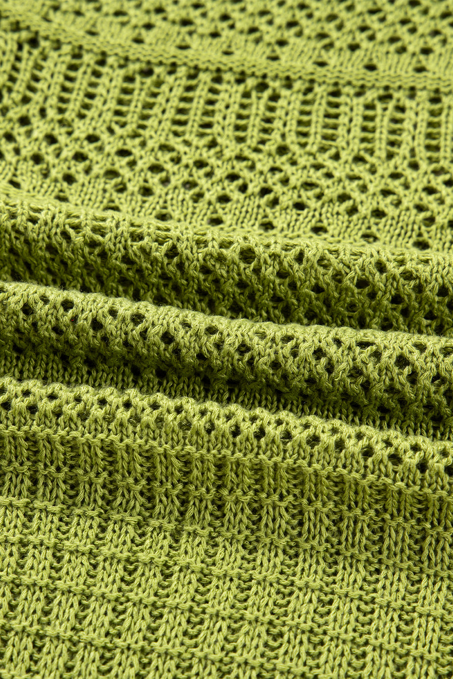 Spinach Green Oversize Crochet Knit Open Cardigan