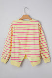 Striped Overlap Back Drop Shoulder Pullover Sweatshirt- 2 Colors