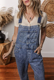 Mineral Wash Blue Straight Leg Denim Overalls