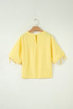 Meadow Mist Green Tie Half Sleeve Pleated Detail Babydoll Blouse