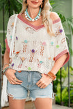 Ivory Floral Crochet Contrast Trim Knit Sweater