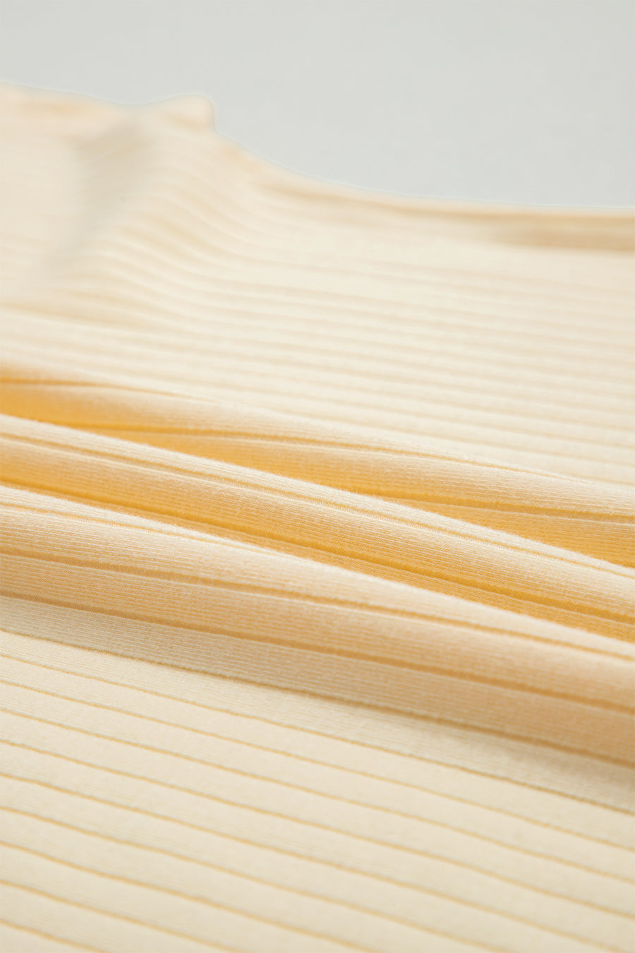 Yellow Cream Soft Ribbed Color Block Trim Casual Short Set