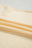 Yellow Cream Soft Ribbed Color Block Trim Casual Short Set