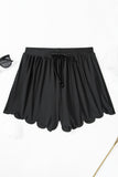 Black Scallop Trim Drawstring Beach Shorts