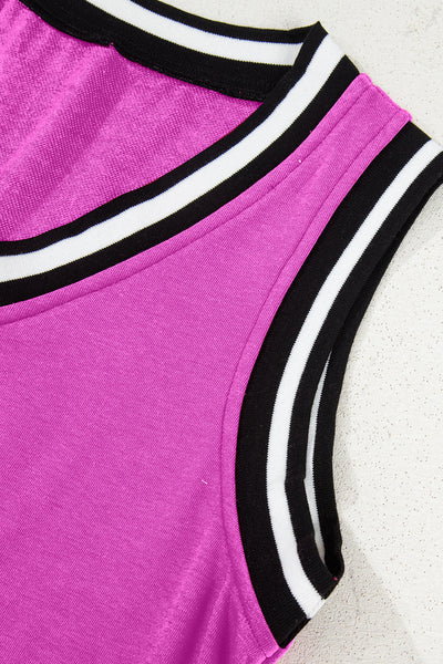 Purple Orchid Contrast Trim V Neck Sleeveless Mini Dress