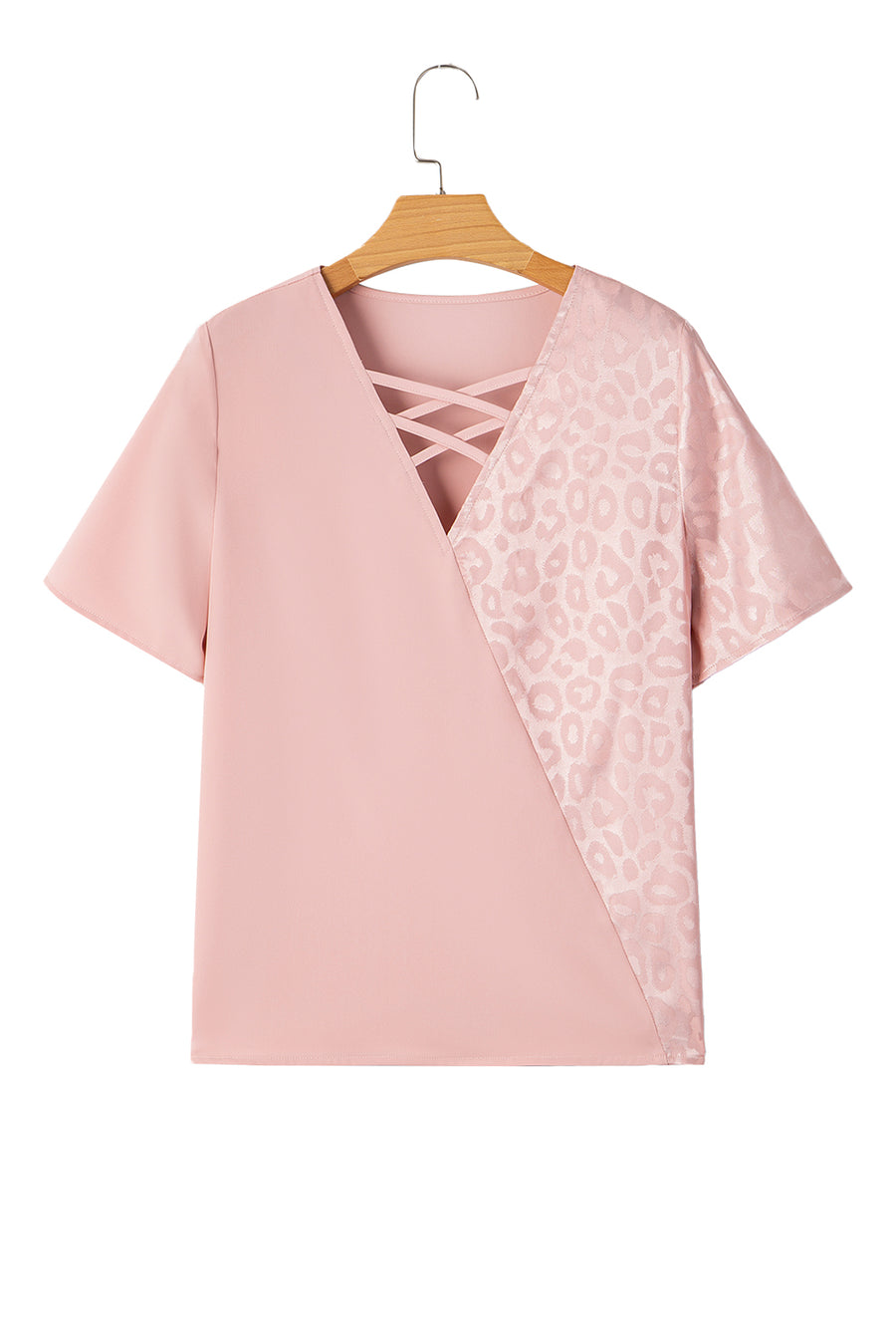 Apricot Leopard Print Criss-Cross V-Neck Blouse
