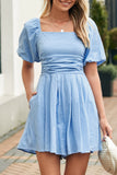Valerian Square Neck Ruched Puff Sleeve Romper