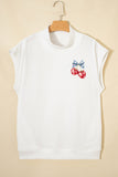 White Mock Neck Short Sleeve American Print Cherries Graphic T-Shirt