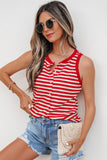 Red Striped Button-Up Ribbed Knit Tank Top