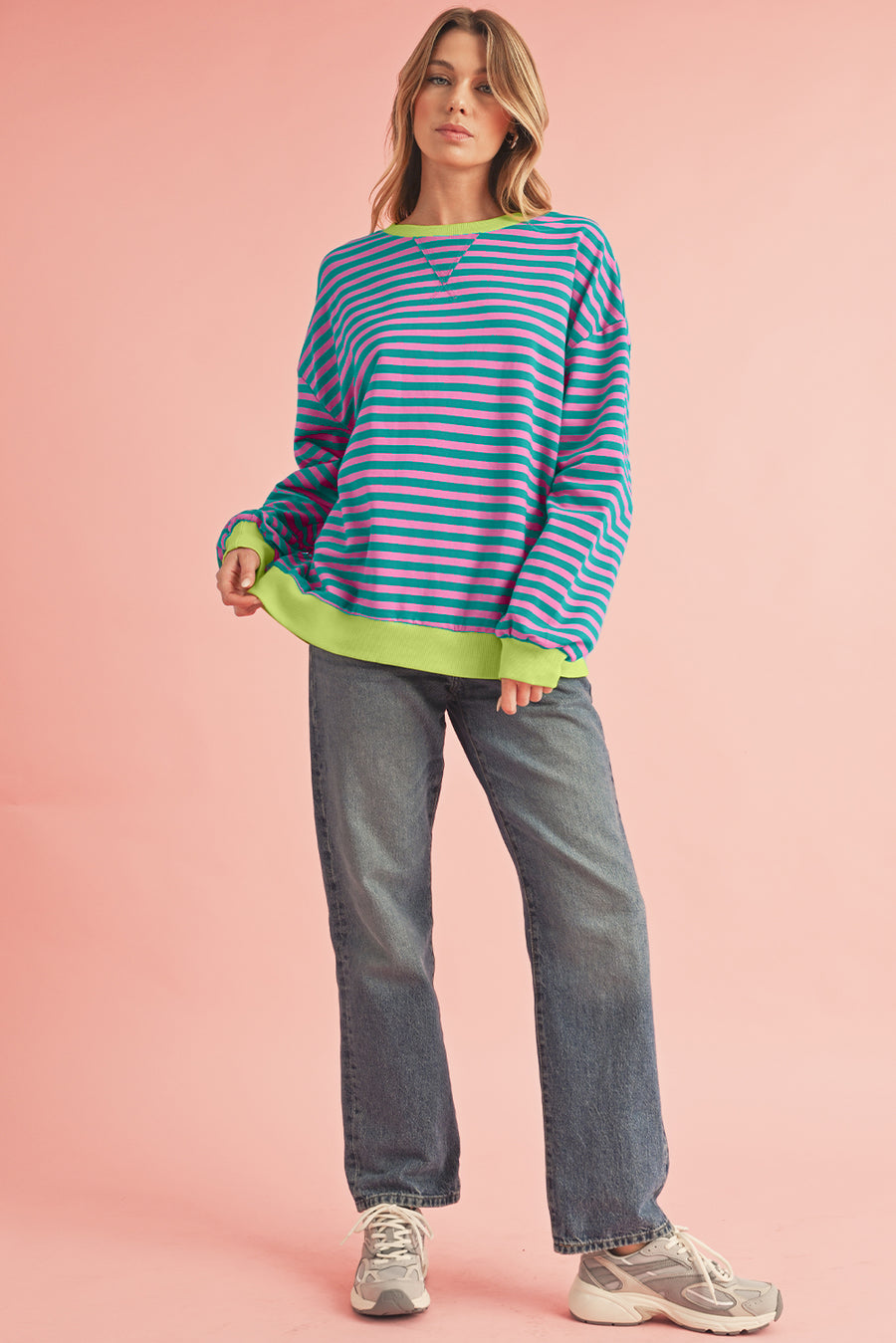 Striped Contrast Trim Oversized Sweatshirt- 4 Colors