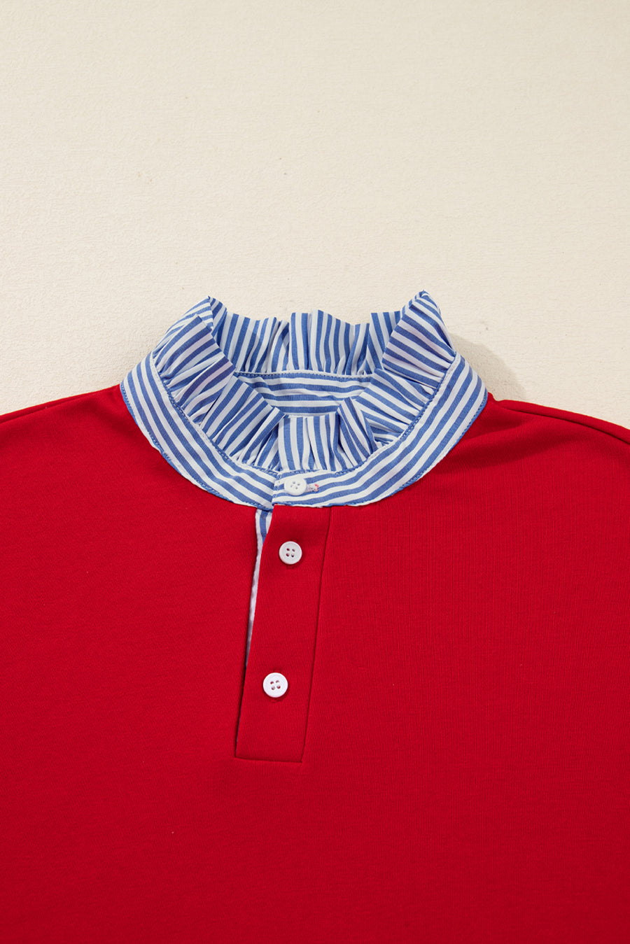Red Striped Collar Bow Sleeve Sweatshirt and Shorts Set