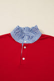 Red Striped Collar Bow Sleeve Sweatshirt and Shorts Set