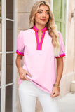 Puff Sleeve Color Block V-Neck Blouse- 2 Colors