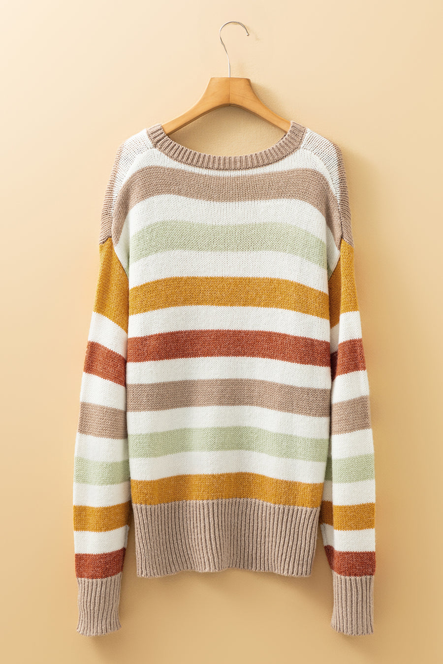 Cream Multi Color Block Drop Shoulder Crew Neck Sweater