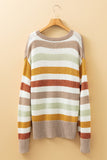 Cream Multi Color Block Drop Shoulder Crew Neck Sweater